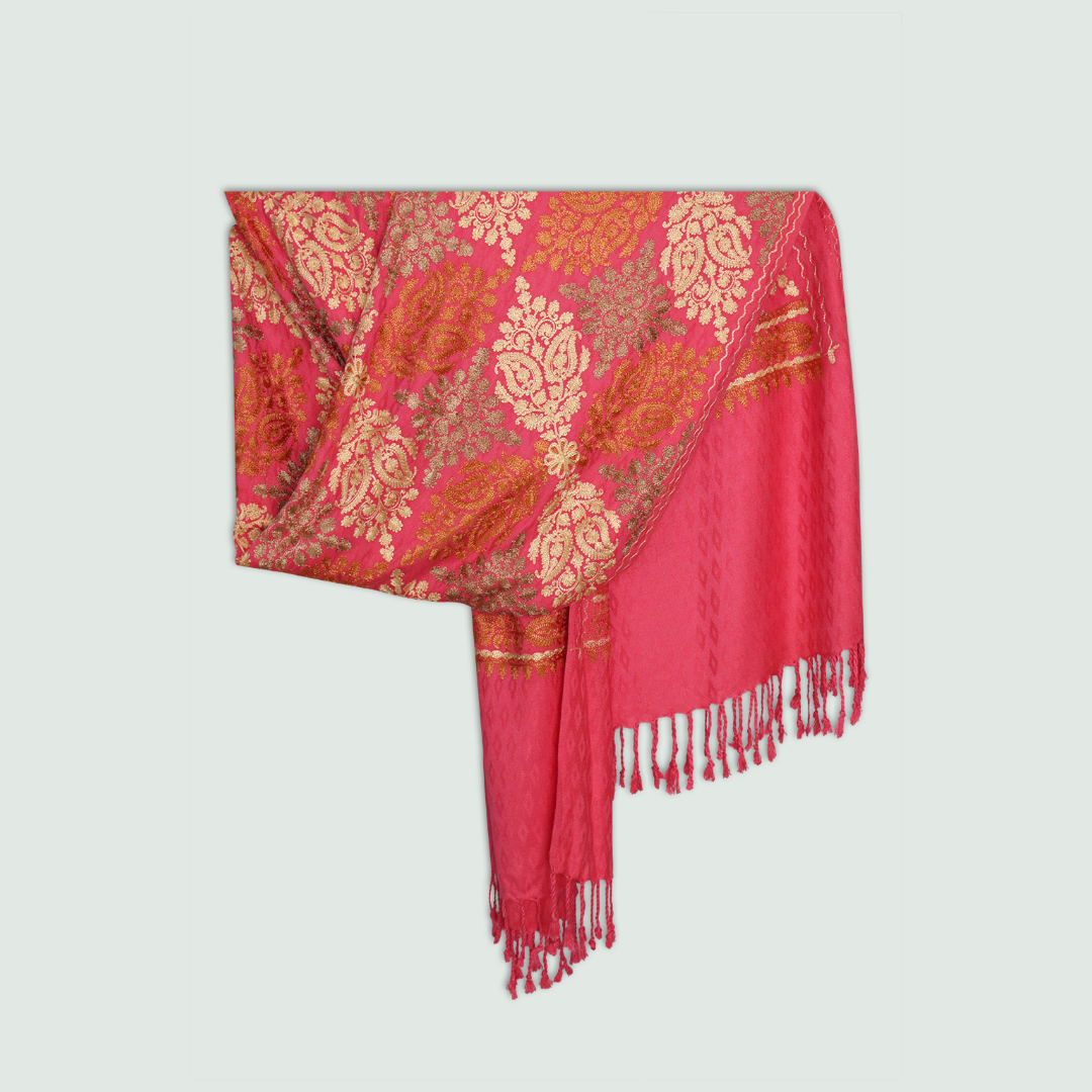 Odhni Embroidered |  Pink & Multi  |  Stoles & Shawls - Mojopanda Organic  Store