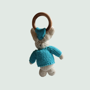 Rabbit Ring Rattler | Hand Knit | Stuffed/Plush/Soft Toy | 100% Organic | Health-Pro - Mojopanda Organic  Store