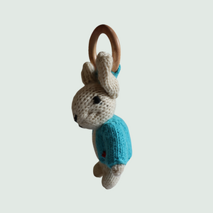 Rabbit Ring Rattler | Hand Knit | Stuffed/Plush/Soft Toy | 100% Organic | Health-Pro - Mojopanda Organic  Store