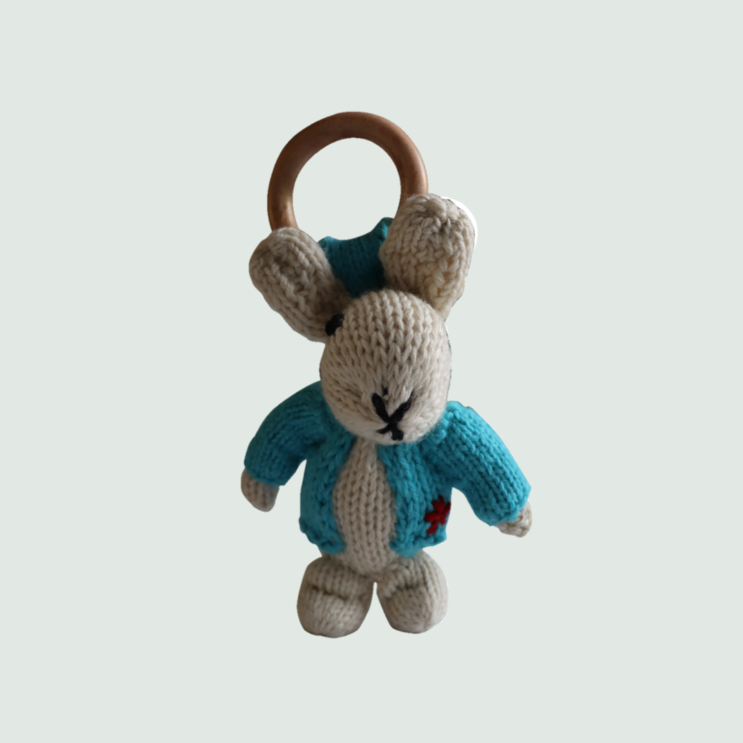 Rabbit Ring Rattler | Hand Knit | Stuffed/Plush/Soft Toy | 100% Organic | Health-Pro - Mojopanda Organic  Store
