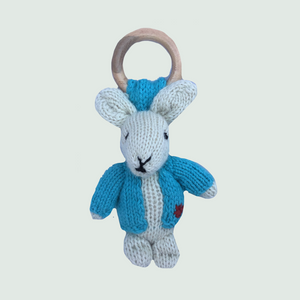 Rabbit Ring Rattler | Hand Knit | Stuffed/Plush/Soft Toy | 100% Organic | Health-Pro - Mojopanda Organic  Store