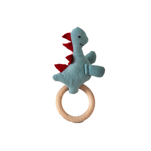 Dino Rattle Knitted Light Green & Red Baby Stuffed/Plush/Soft Toy | 100% Premium Cotton - Mojopanda Organic  Store