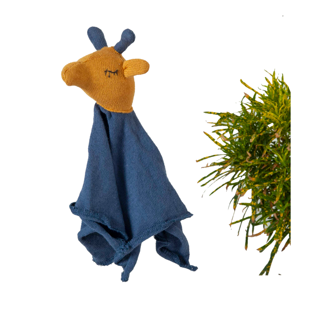 Giraffe Comforter Mustard and Blue Stuffed/Plush/Soft Toy  | 100% Organic cotton - Mojopanda Organic  Store