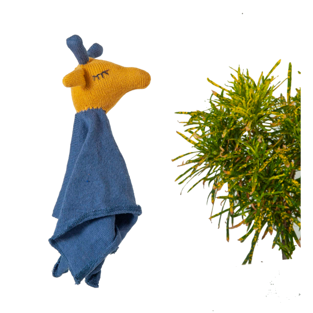 Giraffe Comforter Mustard and Blue Stuffed/Plush/Soft Toy  | 100% Organic cotton - Mojopanda Organic  Store