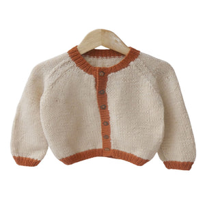 Cardigan ivory  & Rust  |  For Girl and Baby Boy  |  100% Organic Wool | Size-18 Month - Mojopanda Organic  Store