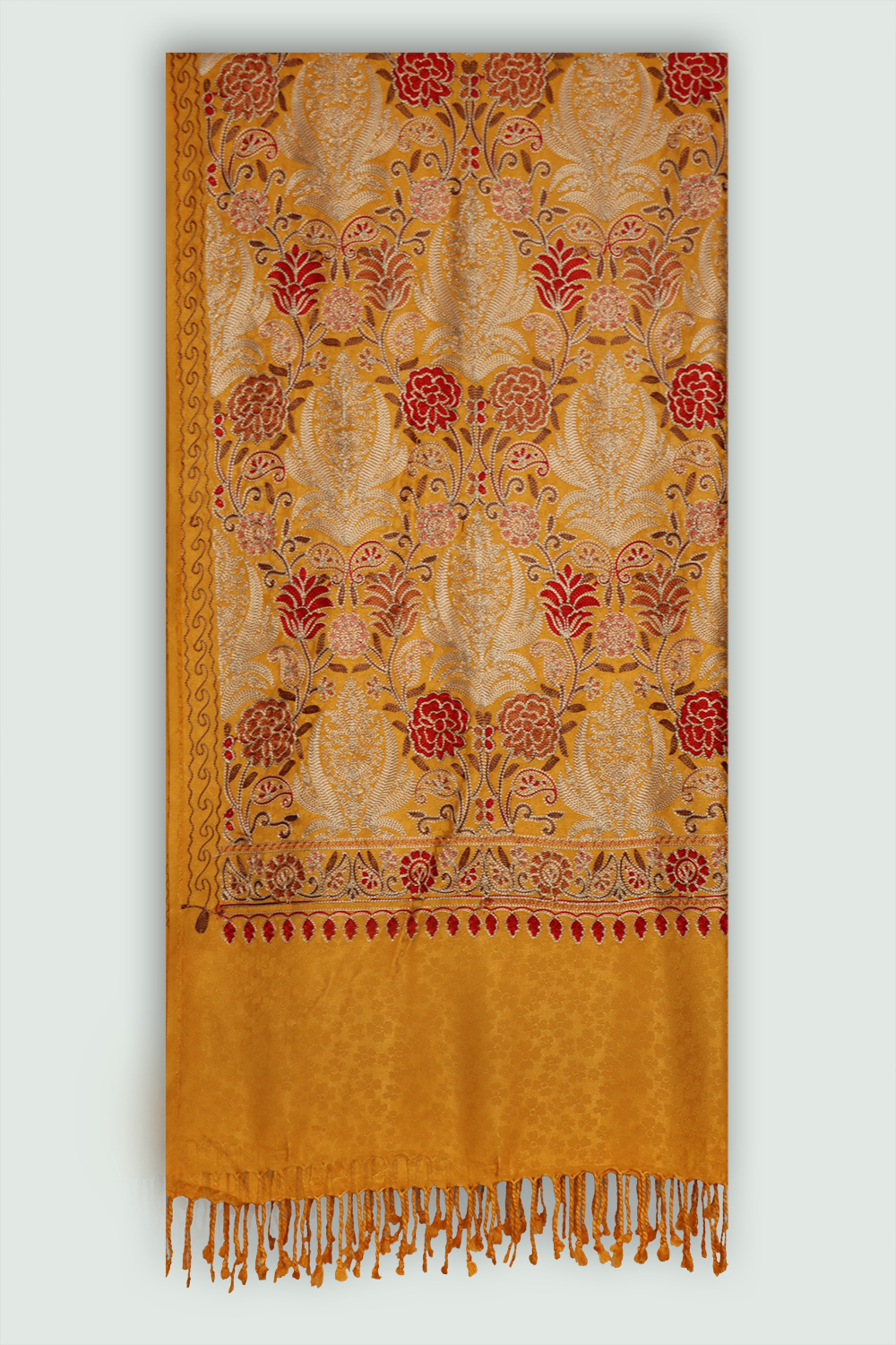 Odhni  Floral Motif - Embroidered -  Yellow with Multi color  | Stoles & Shawls - Mojopanda Organic  Store