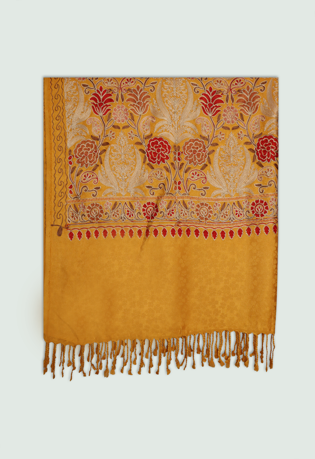 Odhni  Floral Motif - Embroidered -  Yellow with Multi color  | Stoles & Shawls - Mojopanda Organic  Store