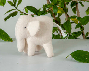 Elephant Machine Knitted White Stuffed Baby/Plush/Soft Toy | 100% Premium Cotton - Mojopanda Organic  Store