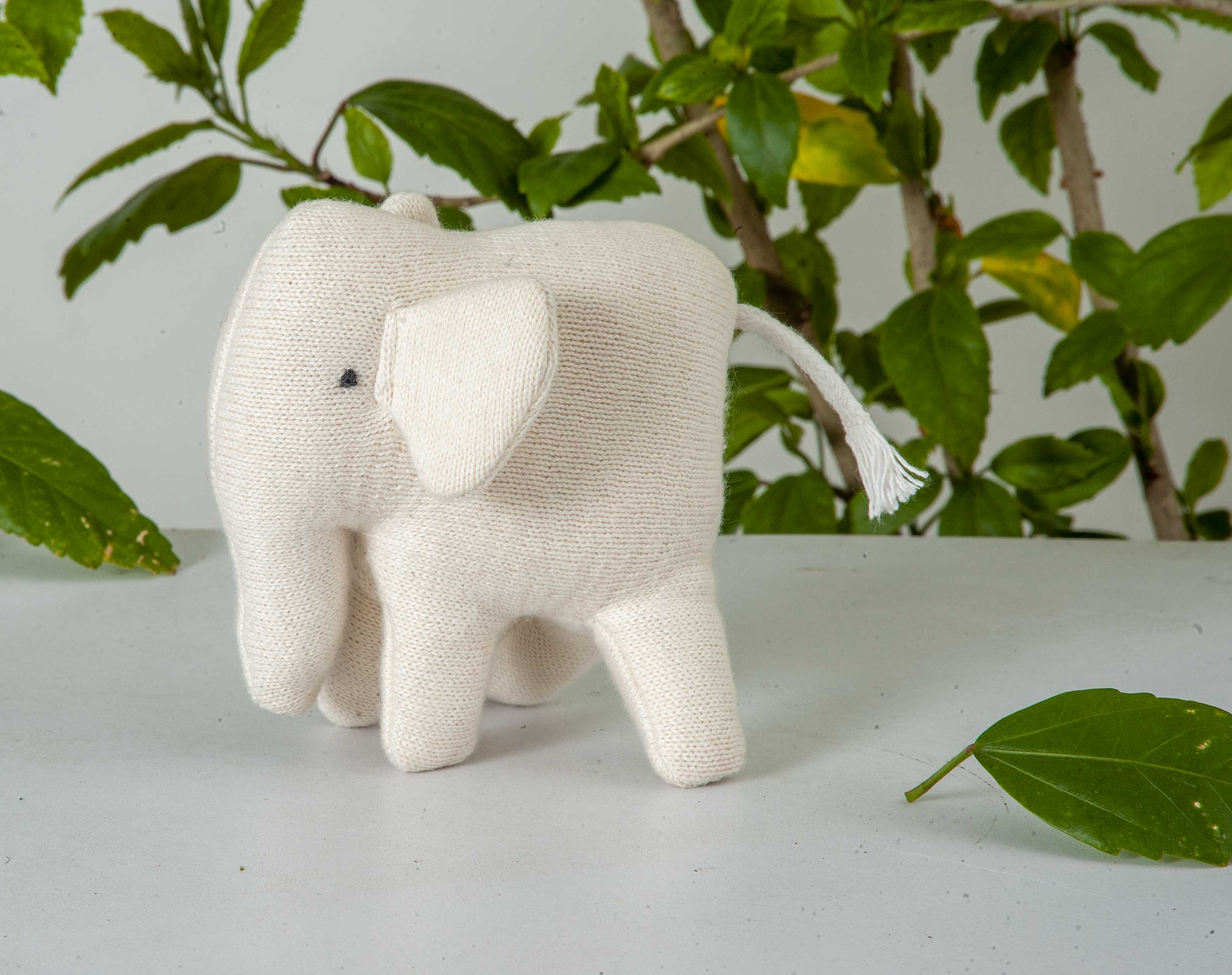 Elephant Machine Knitted White Stuffed Baby/Plush/Soft Toy | 100% Premium Cotton - Mojopanda Organic  Store
