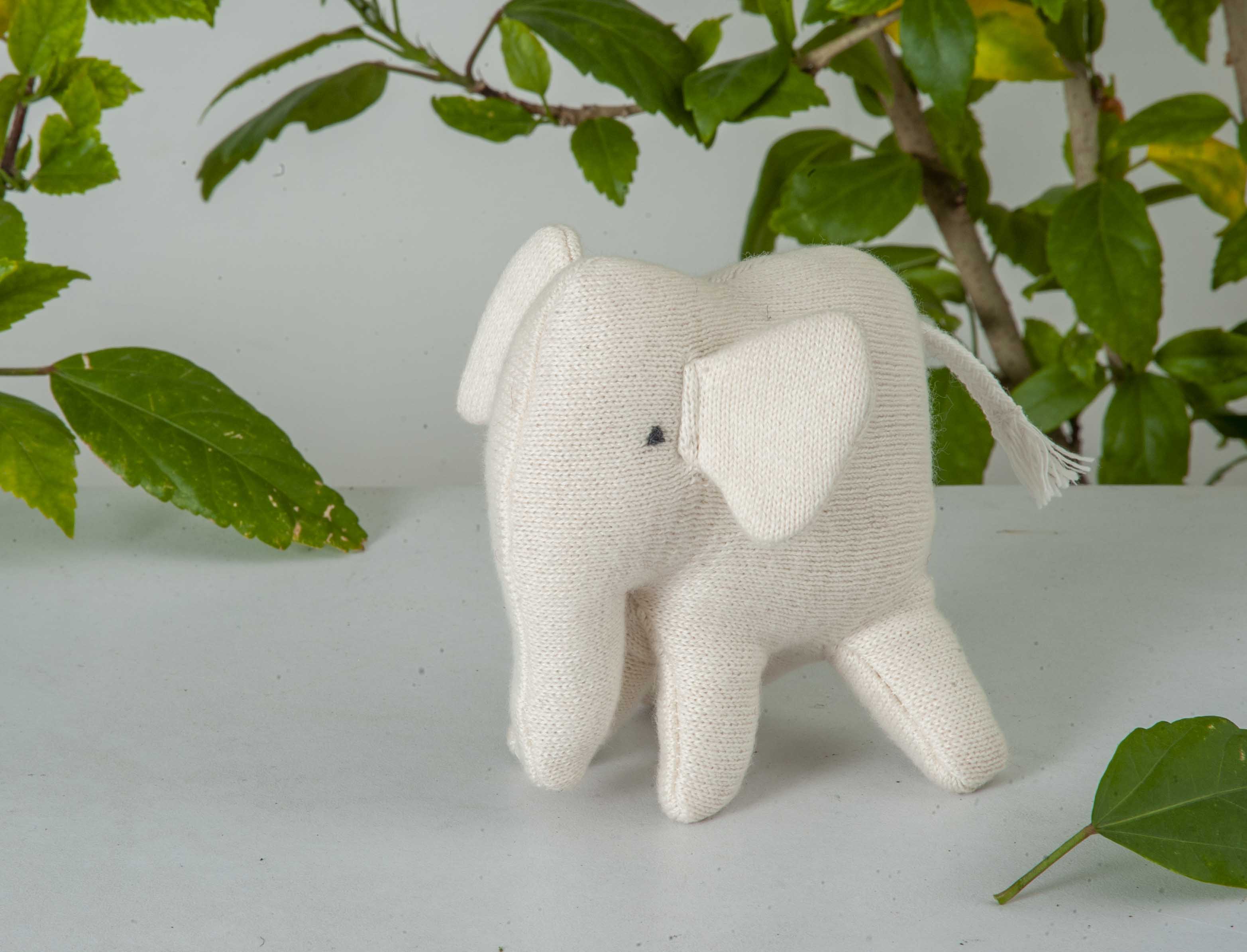Elephant Machine Knitted White Stuffed Baby/Plush/Soft Toy | 100% Premium Cotton - Mojopanda Organic  Store