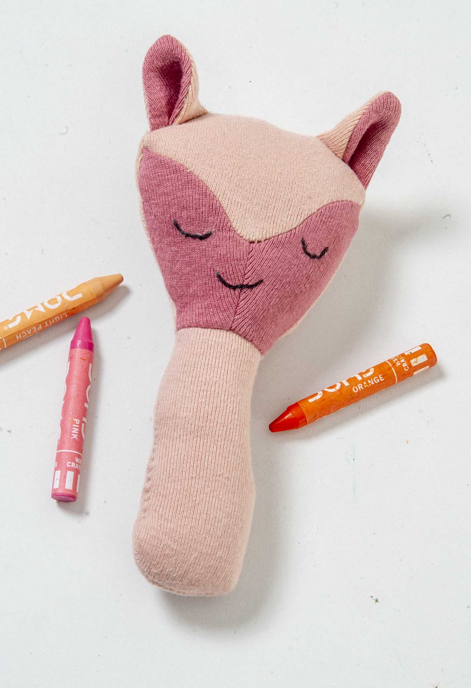 Fox Rattle Pink Knitted Stuffed/Plush/Baby/Soft Toy | 100% Premium Cotton - Mojopanda Organic  Store