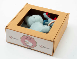 Gift Set of 5 (Blanket, Cardigan, Muslin Bib, Rabbit, Dino Rattle) | 100% Organic Cotton - Mojopanda Organic  Store