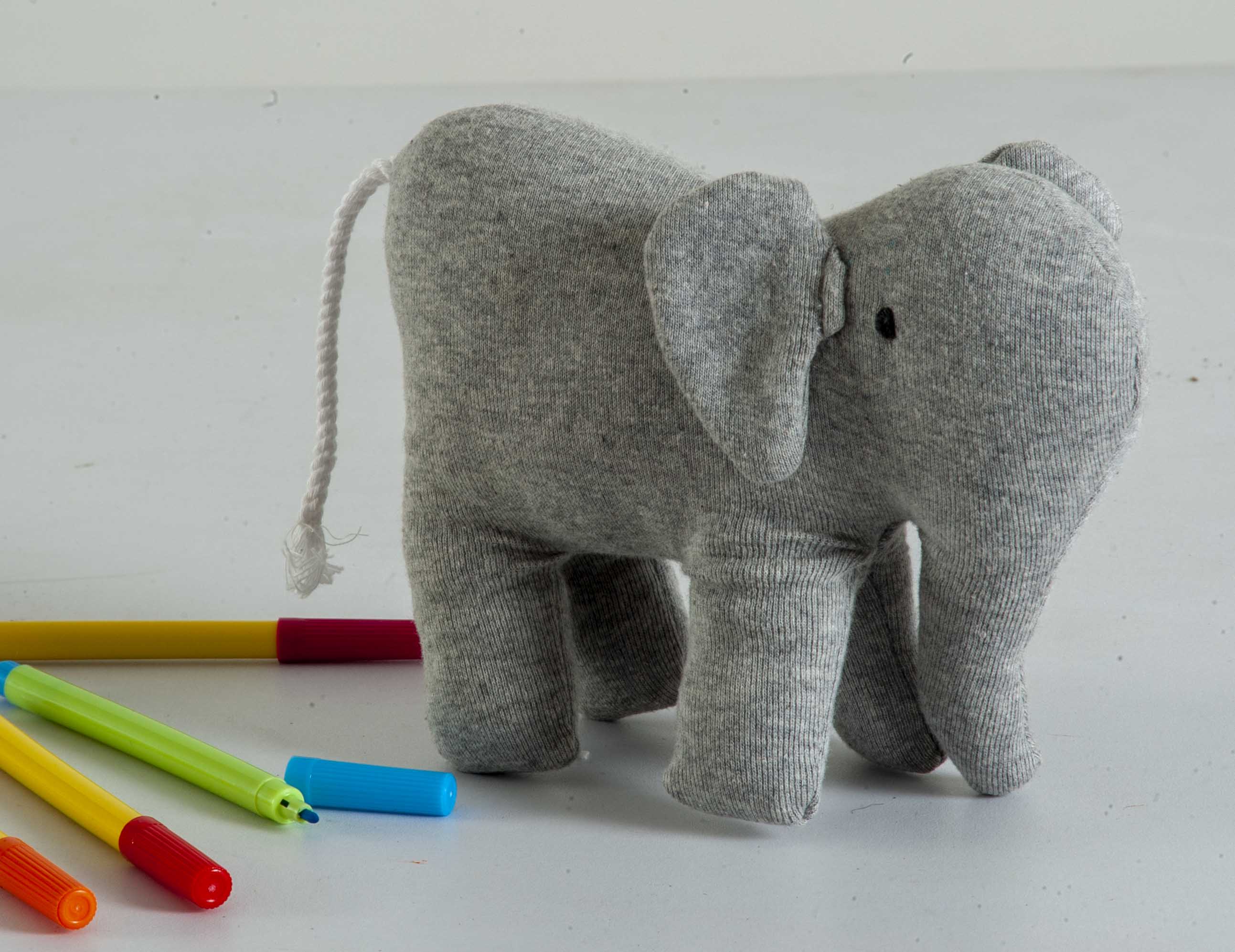 Elephant Machine Knitted Grey Stuffed Baby/Plush/Soft Toy | 100% Premium Cotton - Mojopanda Organic  Store