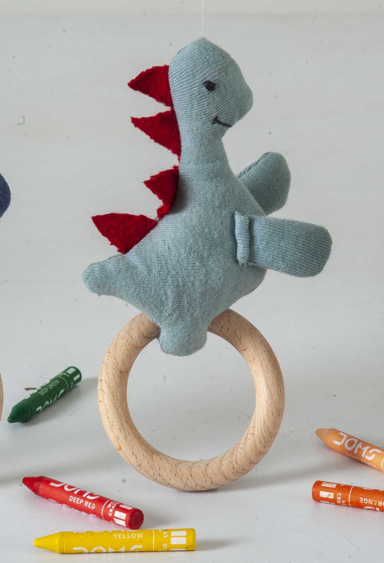 Dino Rattle Knitted Light Green & Red Baby Stuffed/Plush/Soft Toy | 100% Premium Cotton - Mojopanda Organic  Store