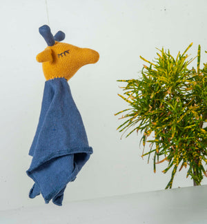 Giraffe Comforter Mustard and Blue Stuffed/Plush/Soft Toy  | 100% Organic cotton - Mojopanda Organic  Store
