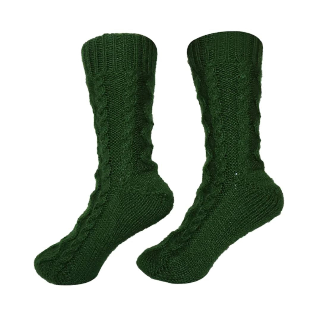 Hand-Knitted-Woollen-Socks-Men-Olive-Green