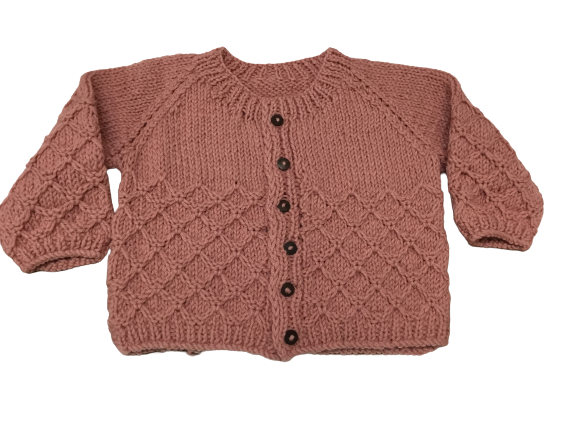 Organic Wool  |  Cardigan |  Dark Salmon | Size- 6 Month - Mojopanda Organic  Store