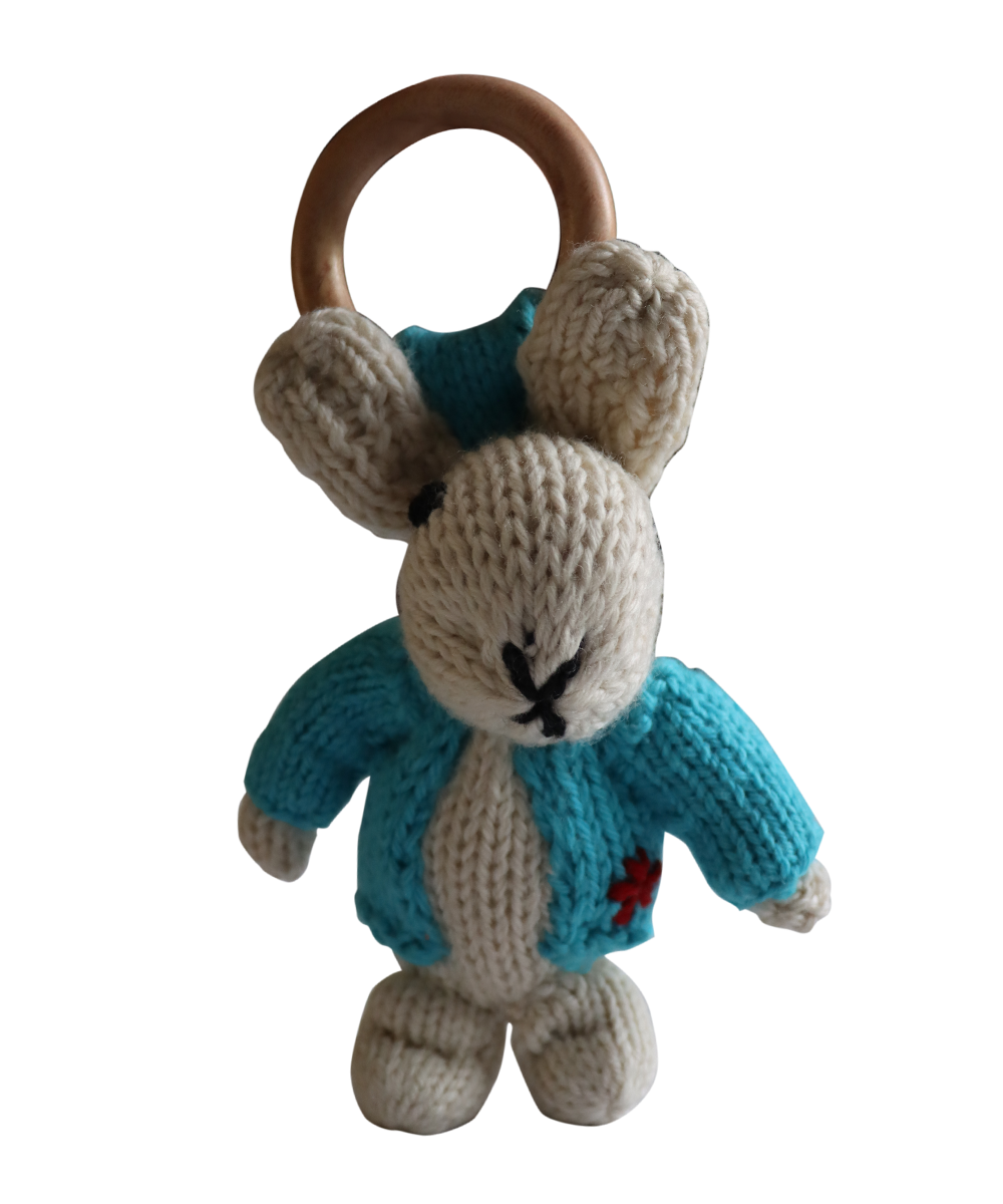 Rabbit Ring Rattler | Hand Knit | Stuffed/Plush/Soft Toy | 100% Organic | Health-Pro - Mojopanda Organic  Store