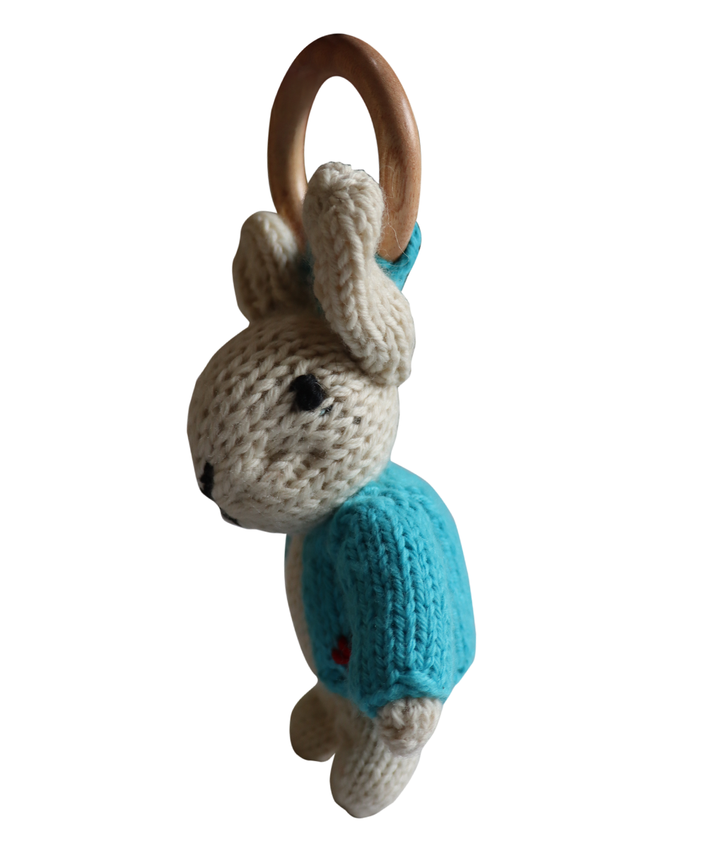 Rabbit Ring Rattler | Hand Knit | Stuffed/Plush/Soft Toy | 100% Organic | Health-Pro - Mojopanda Organic  Store