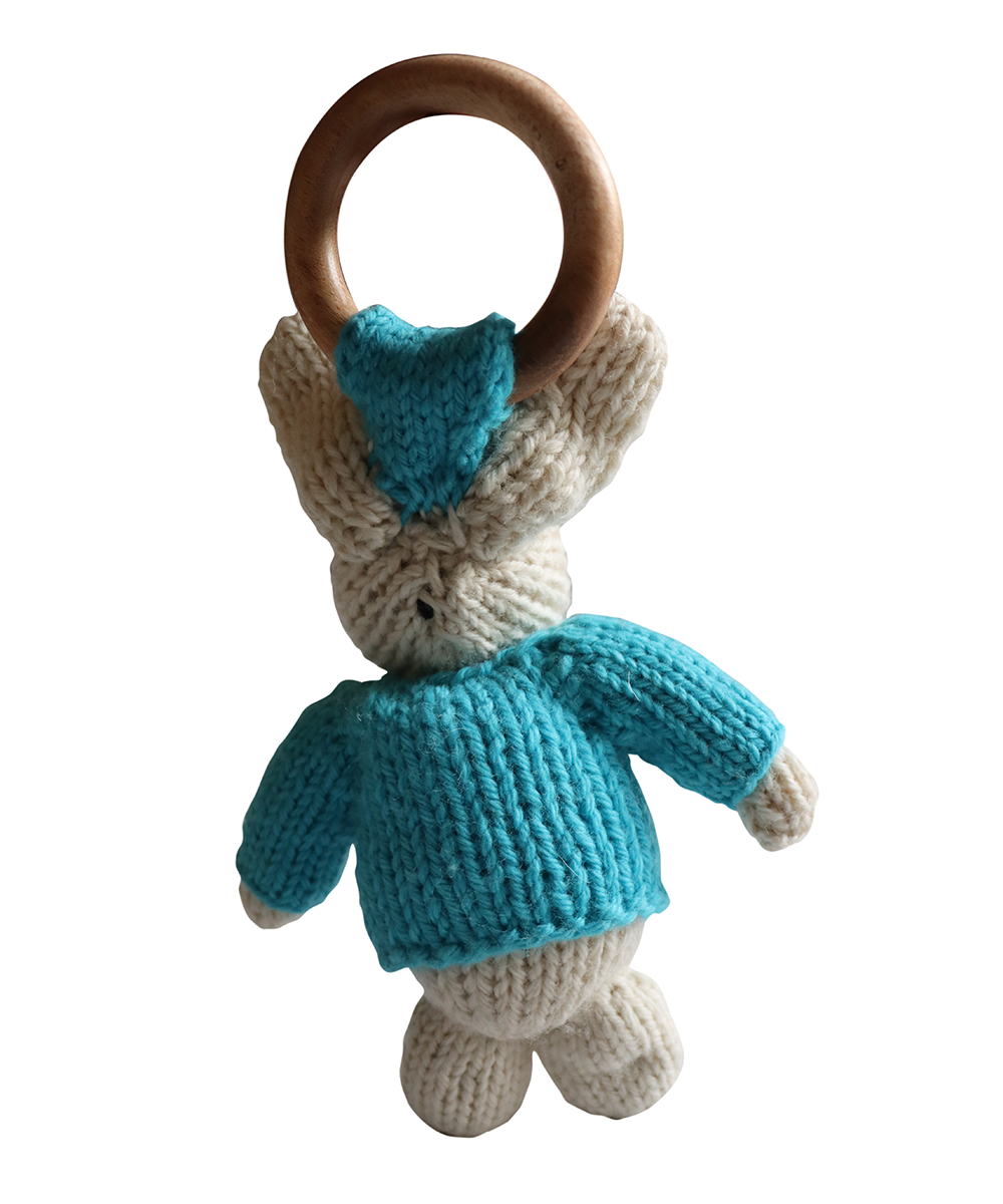 Rabbit Ring Rattler | Hand Knit | Stuffed/Plush/Soft Toy | 100% Organic | Health-Pro - Mojopanda Organic  Store