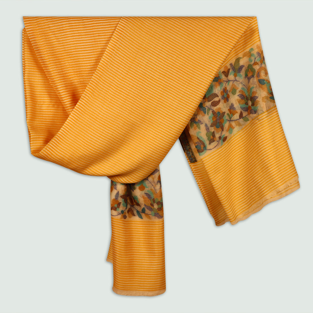 Yellow Patterned Odhni | Stoles & Shawls  - Front View