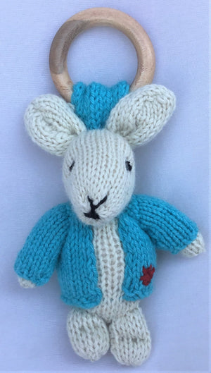 Rabbit Ring Rattler | Hand Knit | Stuffed/Plush/Soft Toy | 100% Organic | Health-Pro - Mojopanda Organic  Store