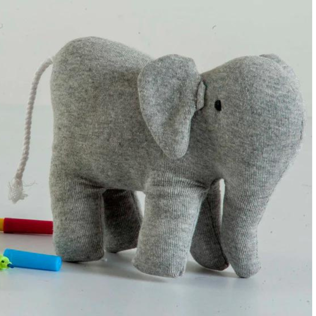 Elephant Machine Knitted Grey Stuffed Baby/Plush/Soft Toy | 100% Premium Cotton - Mojopanda Organic  Store