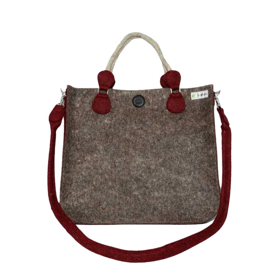 Wine-Red-Grey-Organic-wool-felt-Tote-Bag