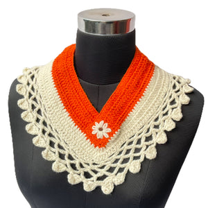 Neck  Warmers & Mufflers  |  Crochet  |  White & Orange    |  For Women  |  100% Premium  Wool - Mojopanda Organic  Store